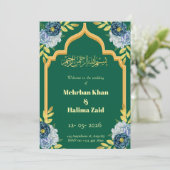 Editable floral Muslim wedding invitation Green  (Debout devant)