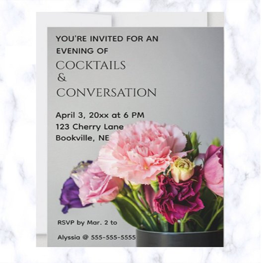 Editable Flowers Cocktails and Conversation Kaart