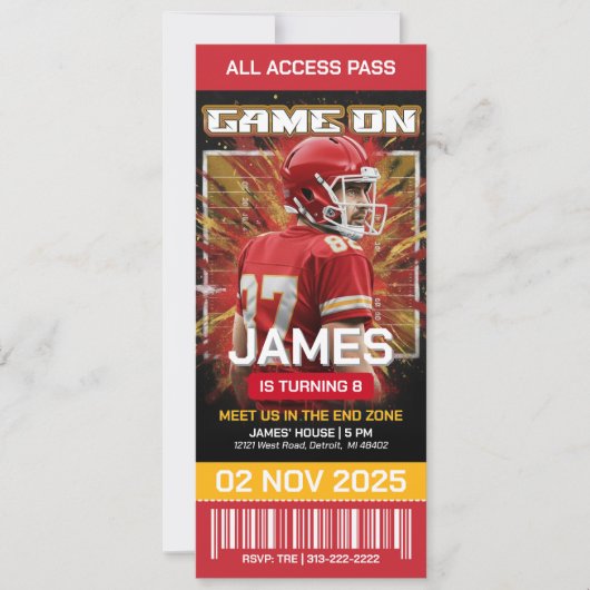 Editable Football Ticket Birthday Invitation (Devant)