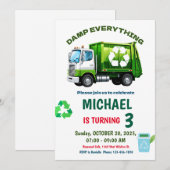 Editable Garbage Truck Birthday Party Invitation (Devant / Derrière)