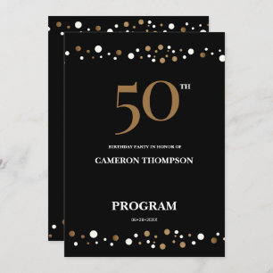 Editable Gold and Black confetti 50e verjaardag Programma