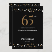 Editable Gold and Black confetti 65e verjaardag Programma (Voorkant / Achterkant)