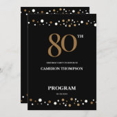 Editable Gold and Black confetti 80e verjaardag Programma (Voorkant / Achterkant)