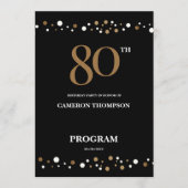 Editable Gold and Black confetti 80e verjaardag Programma (Voorkant)