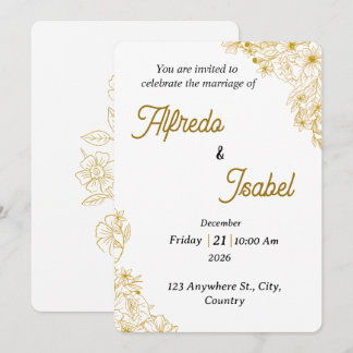 Editable Gold Floral Wedding Invitation Template