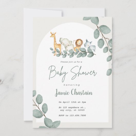 Editable Greenery Baby Shower Invitation for Boy  (Devant)
