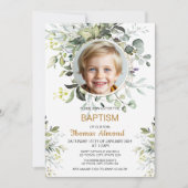 Editable Greenery Photo Baptism Invitation Boy (Devant)