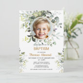 Editable Greenery Photo Baptism Invitation Boy (Debout devant)