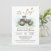 EDITABLE Groene Tractor Baby shower Ranch Boerderi Kaart (Staand voorkant)