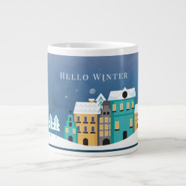 Editable "Hallo Winter Night Village Scene Extra Grote Beker