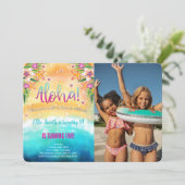 Editable Hawaiian Birthday Kids Photo Invitation (Debout devant)