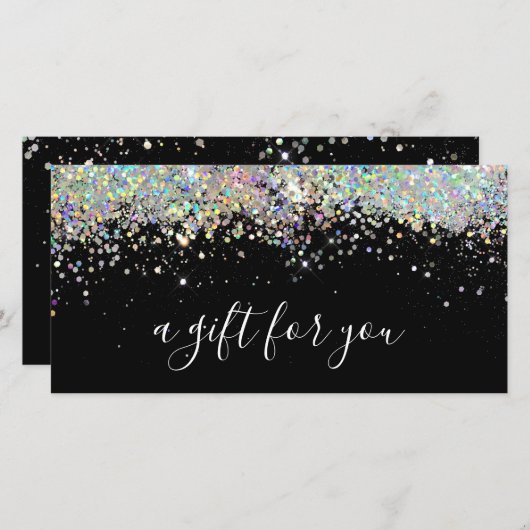 Editable Holographic Glitter Black Gift Certificat (Voorkant / Achterkant)