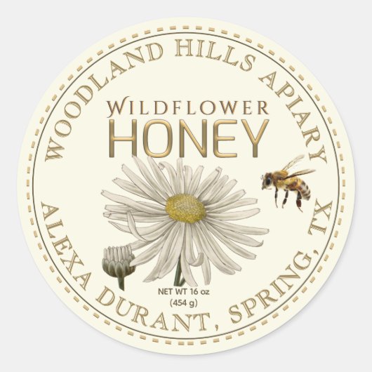 Editable Honey Jar Bee Fleur sauvage Étiquette Ivo (Devant)
