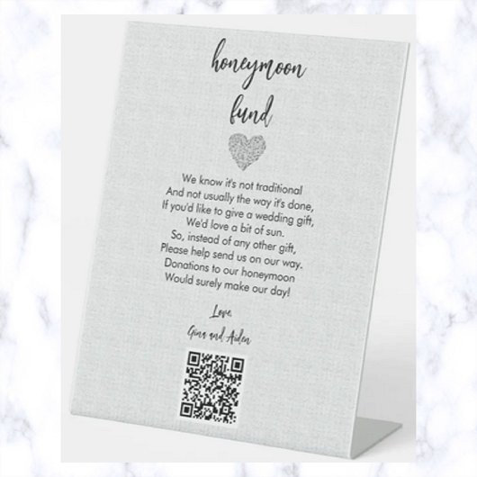Editable Honeymoon Fund QR Code Reclamebord Met Voetstuk