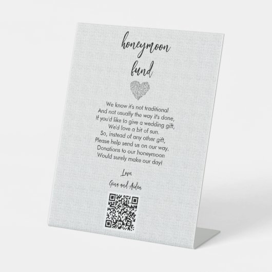 Editable Honeymoon Fund QR Code Reclamebord Met Voetstuk (Voorkant)