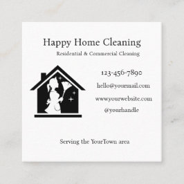 Editable House Cleaning Business Card Vierkante Visitekaartje