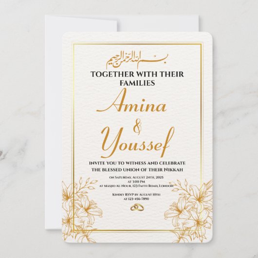 Editable Islamic Nikkah Invitation Kaart (Voorkant)