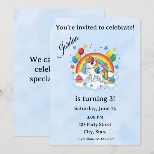Editable Kids Birthday Invitation (Devant / Derrière)