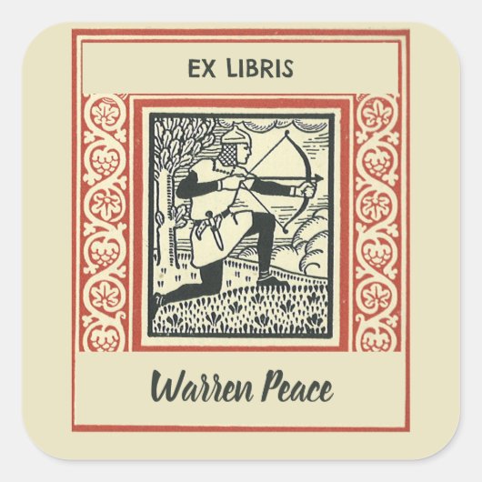 Editable  Kneeling Archer Bookplate Vierkante Sticker (Voorkant)