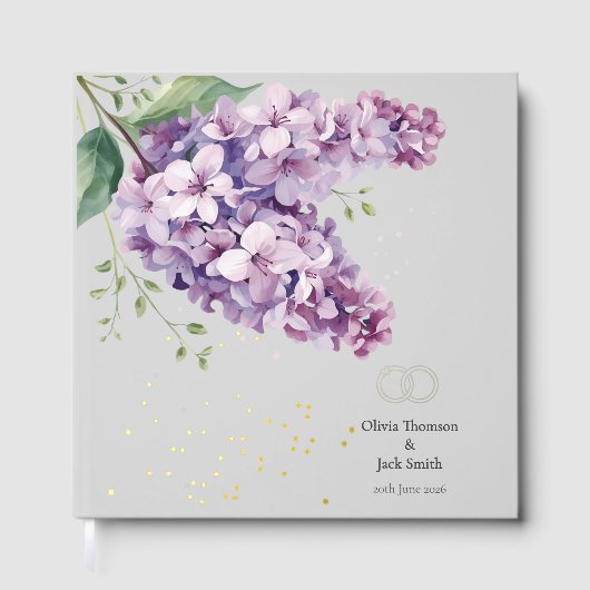 Editable Lilac Floral and Gold Wedding Guestbook (Recto)