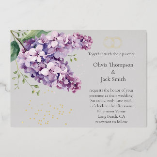 Editable Lilac Floral Invitation, Floral and Gold Folie Uitnodiging