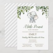 Editable Little Peanut Elephant Invitation, Baby Kaart (Voorkant / Achterkant)