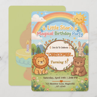 Editable Magical Forest Animals Birthday Invite Kaart