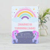 Editable Magical Unicorn Birthday Invitation Kaart (Staand voorkant)
