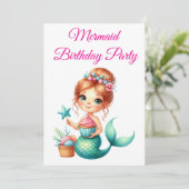 Editable Mermaid Birthday Invitation 🧜‍♀️✨  (Debout devant)