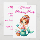 Editable Mermaid Birthday Invitation 🧜‍♀️✨  (Devant / Derrière)