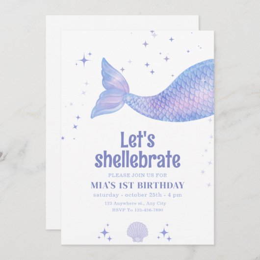 Editable Mermaid Birthday, Mermaid Under the Sea Kaart (Voorkant / Achterkant)