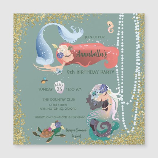 Editable Mermaid Magnetische Uitnodiging (Voorkant)