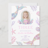 Editable Mermaid Tail 3rd Birthday Invite Glitter  Kaart (Voorkant)