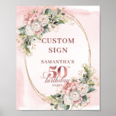 Editable Minimal Blush Botanical 50 Birthday 8x10 Poster (Voorkant)