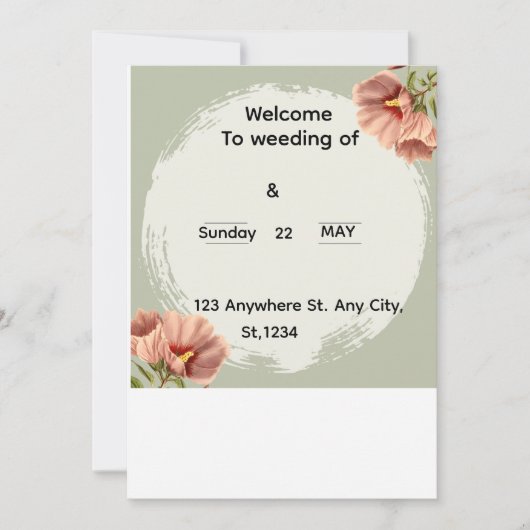Editable Minimal Floral Wedding Invitation Kaart (Voorkant)