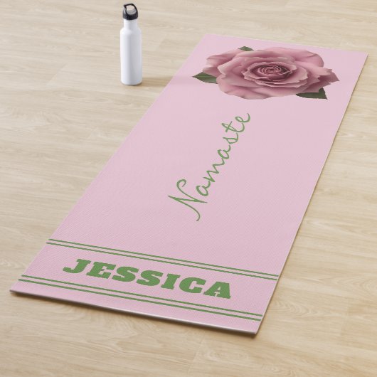Editable Minimal Pink Rose Design Pattern Custom Yogamat (In situ)