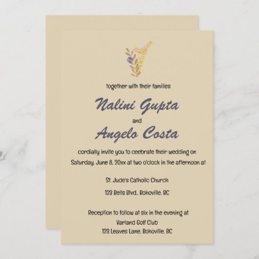 Editable Minimalist Boho Leaves Kaart (Voorkant / Achterkant)