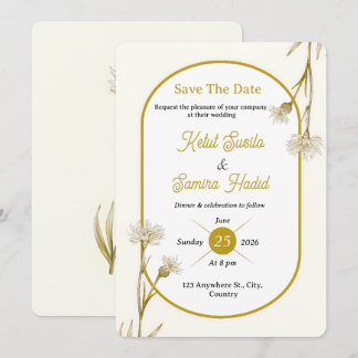 Editable Minimalist Gold Botanical Wedding Invite Kaart