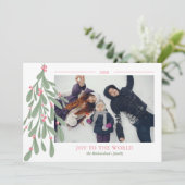 Editable mistletoe Joy scriptfoto Kerstmis Feestdagenkaart (Staand voorkant)