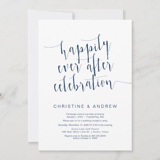 Editable Modern Navy Blue font, Wedding Elopement Kaart (Voorkant)