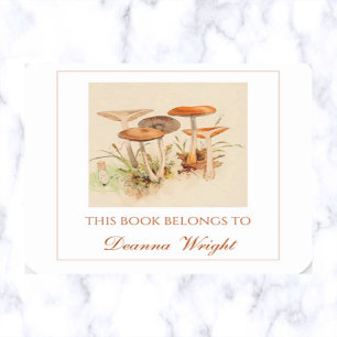 Editable Mushrooms Bookplaat Vierkante Sticker