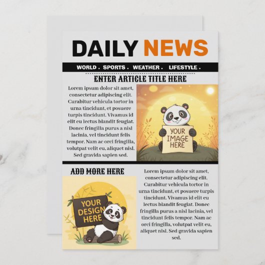 Editable Newspaper Article Template Kaart (Voorkant / Achterkant)