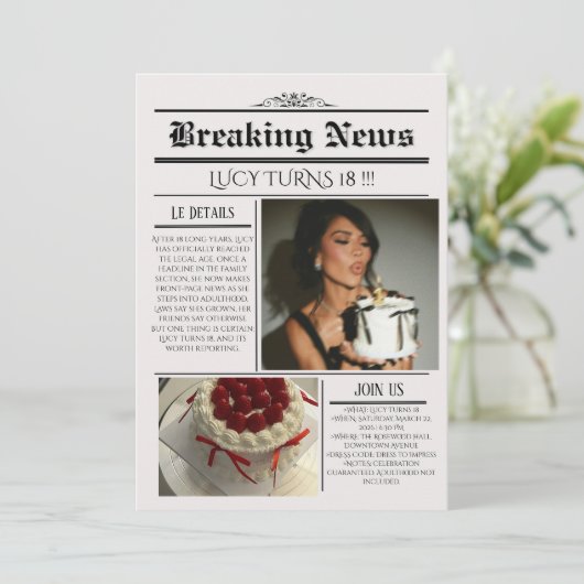 Editable Newspaper Birthday Invitation Template  (Debout devant)