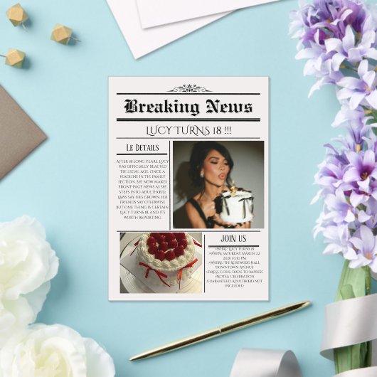 Editable Newspaper Birthday Invitation Template  (Insitu (Mariage))
