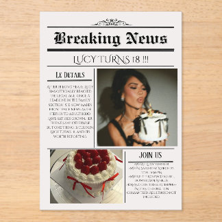 Editable Newspaper Birthday Invitation Template  Acryl Uitnodigingen