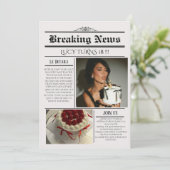 Editable Newspaper Birthday Invitation Template  Kaart (Staand voorkant)