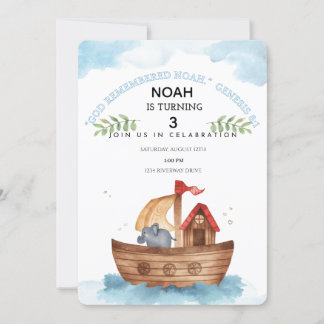 Editable Noah's Ark 3ème anniversaire Invitation B