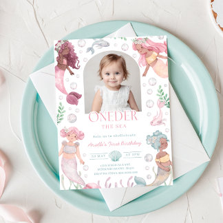 Editable Oneder the Sea Mermaid Invitation Kaart