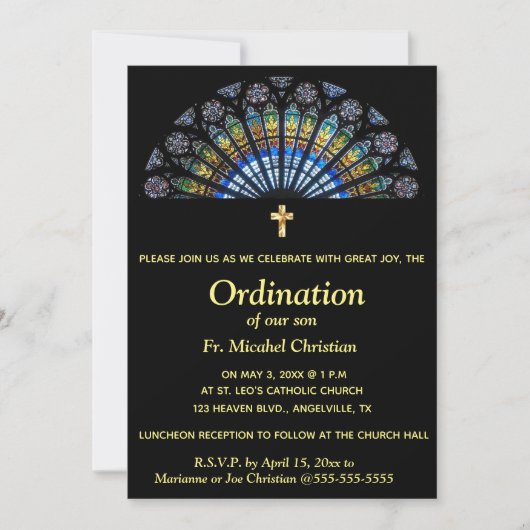 Editable Ordination Religious Event Glas in lood Kaart (Voorkant)