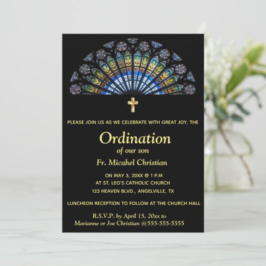 Editable Ordination Religious Event Glas in lood Kaart (Staand voorkant)